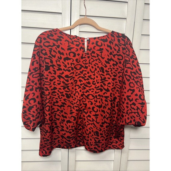 Lucca Leopard Print Oversized Batwing Sleeve Top Size Small Red & Black - Picture 7 of 8